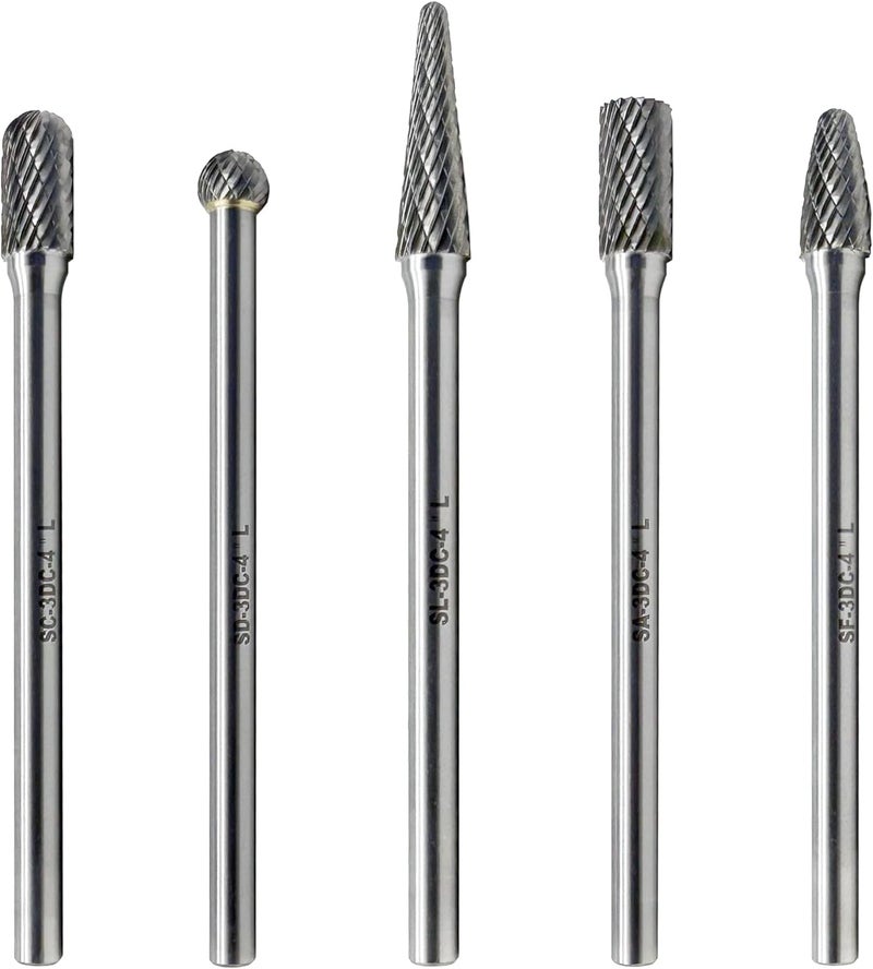 LU&MN Carbide Burrs Set 5pcs Extra Long Shank Carbide Rotery Burr File Double Cut 1/4 Inch Shank 4 Inch Long Burr Bits For Die Grinder Bits by - Image 1